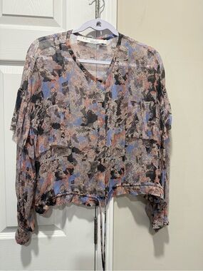 IRO Herbie Abstract Floral Sheer Blouse NWOT Size 38 Parisian Boho Top